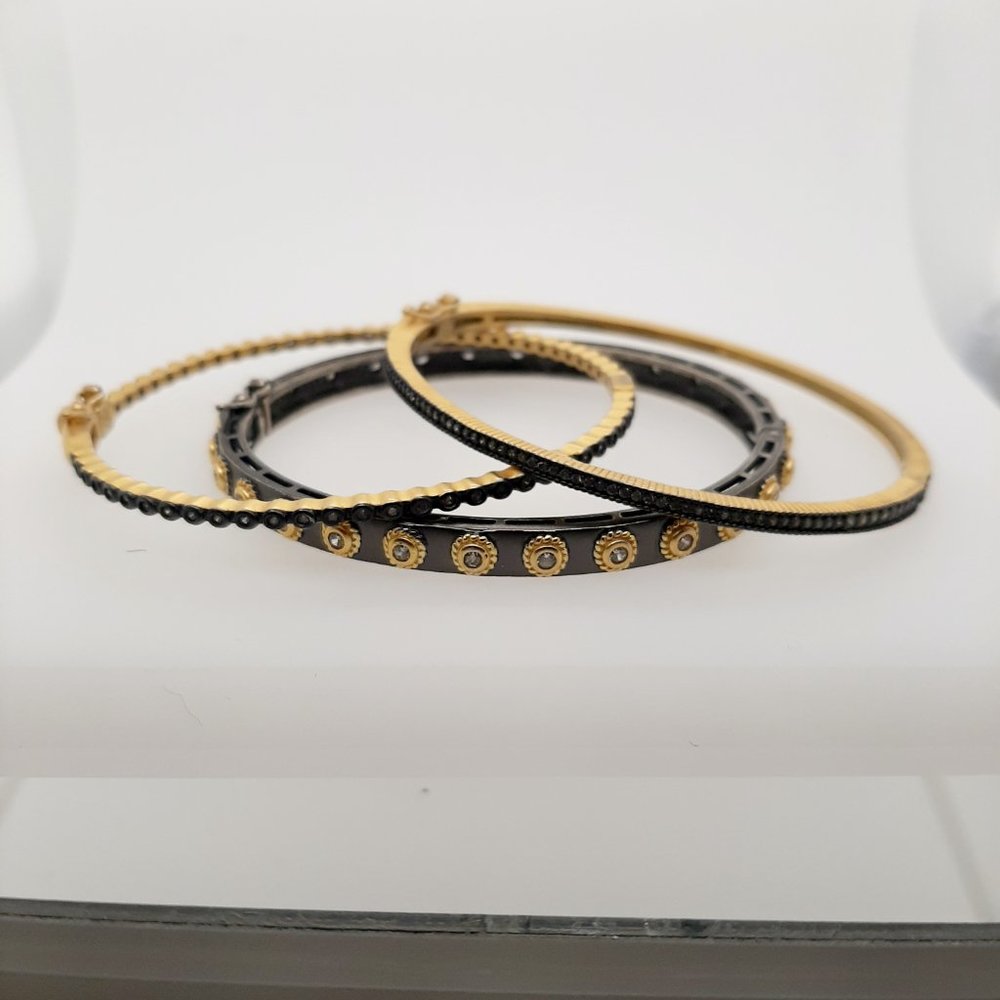 Freida Rothman Bangles (set of 3).  Oval hinge bangles with clasp closures.
